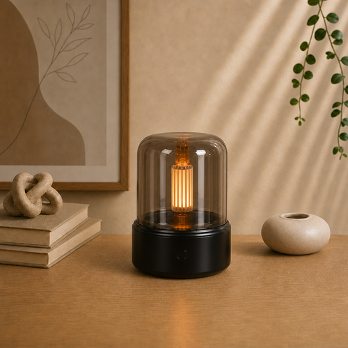 Veilleuse aromatique BRAISE, dôme en verre fumé et lumière ambrée